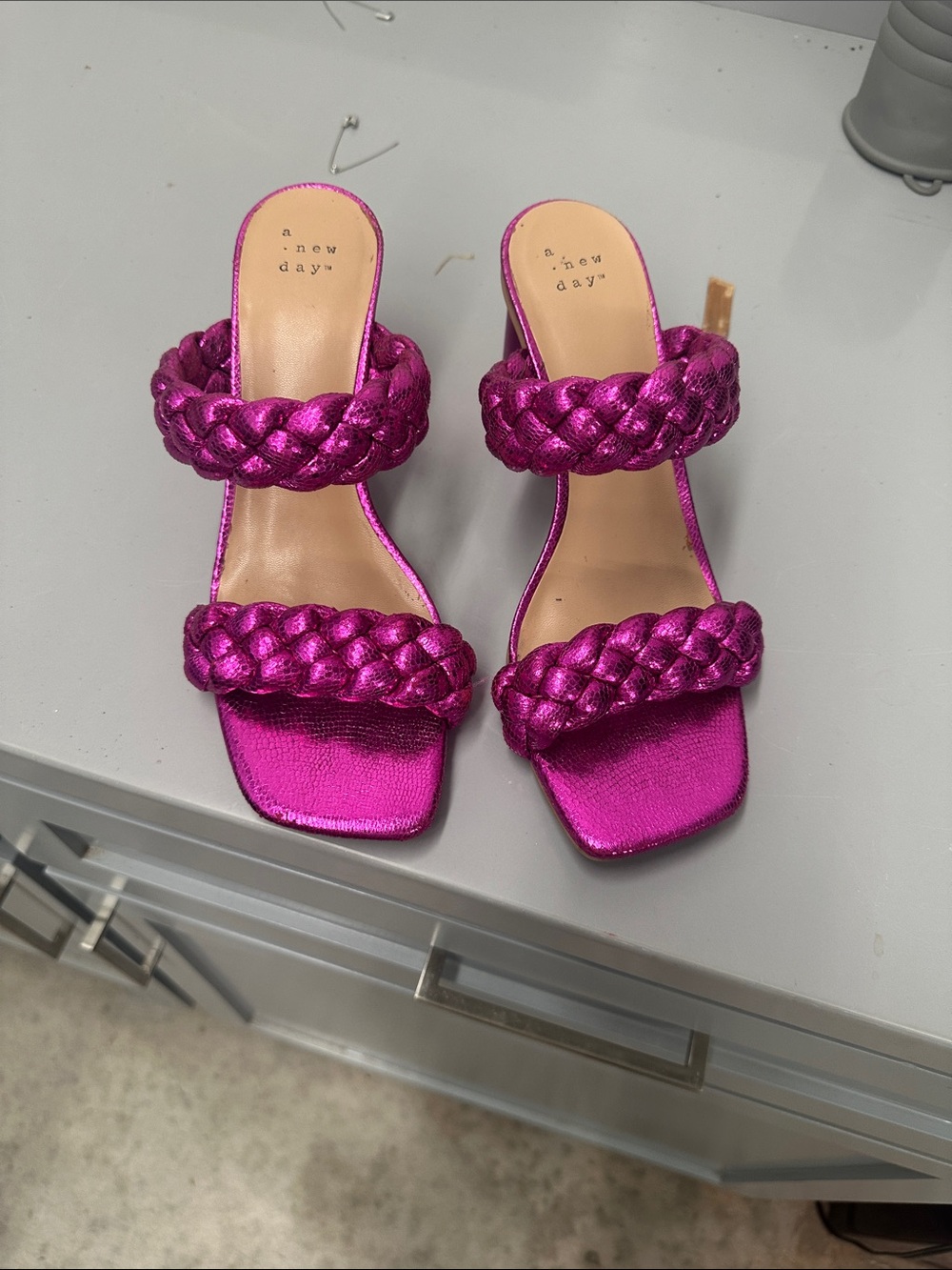 a new day Metallic Fuchsia Braided Double-Strap Heels